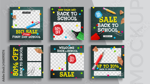 Back to school banner editable template. Set of social media mobile app for shopping, sale, product promotion. 