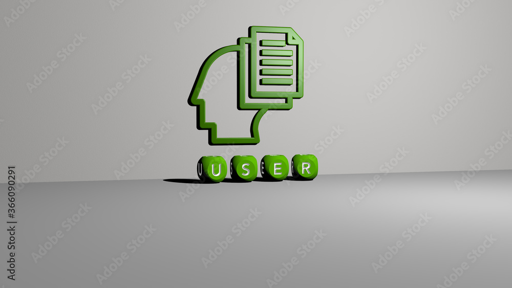 3D graphical image of user vertically along with text built by metallic cubic letters from the top perspective, excellent for the concept presentation and slideshows. illustration and icon 3D graphical image of user vertically along with text built by metallic cubic letters from the top perspective, excellent for the concept presentation and slideshows. illustration and icon