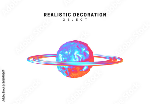 Planet with rings, Gas giant, Saturn, Jupiter, Uranus, Neptune. Abstract planet blue gradient color. Realistic 3d object isolated. Vector illustration