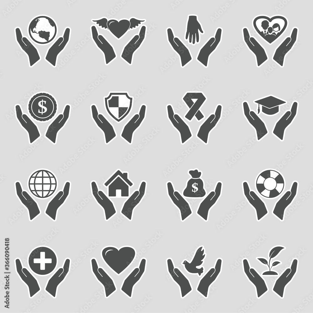 Care And Support Icons. Sticker Design. Vector Illustration. Care And Support Icons. Sticker Design. Vector Illustration.