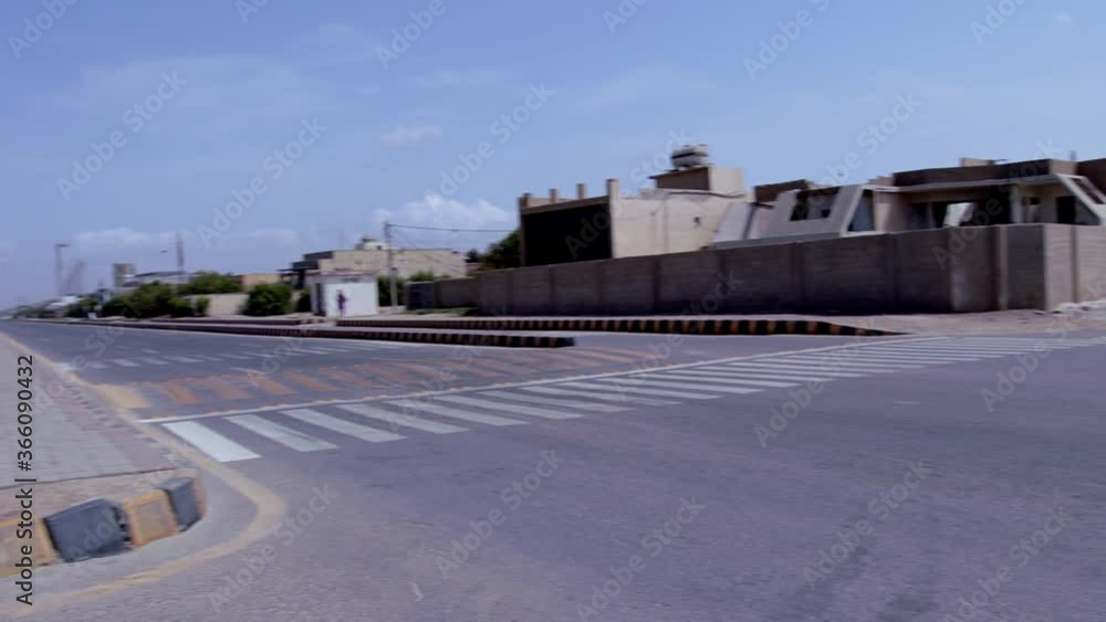 360 degree pan shows almost no transport on the main sea view road, during the outbreak Virus and social distancing 360 degree pan shows almost no transport on the main sea view road, during the outbreak Virus and social distancing