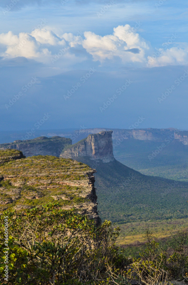 Ancient mountain in form of plateau composing a beautiful view. Located at Chapada Diamantina region in Brazil.