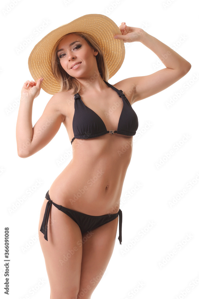 happy young woman in bikini isolated happy young woman in bikini isolated