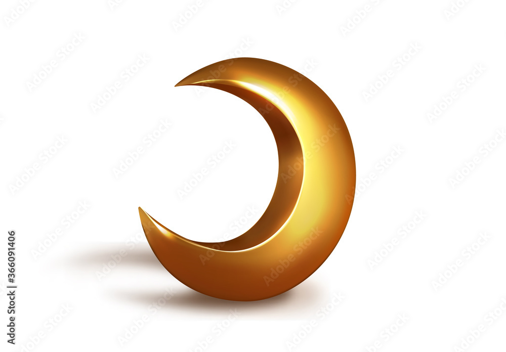 Metallic golden 3d half month. Crescent decor element for Ramadan Kareem celebration. vector isolated object. Metallic golden 3d half month. Crescent decor element for Ramadan Kareem celebration. vector isolated object.