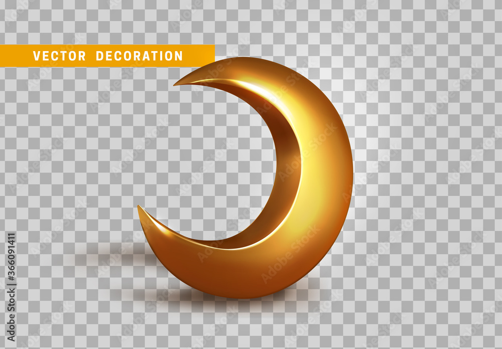 Metallic golden 3d half month. Crescent decor element for Ramadan Kareem celebration. vector isolated object. Metallic golden 3d half month. Crescent decor element for Ramadan Kareem celebration. vector isolated object.