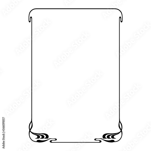 Ornate black rectangular framework. Art Nouveau style of 1920s. A3, A4 page size. 