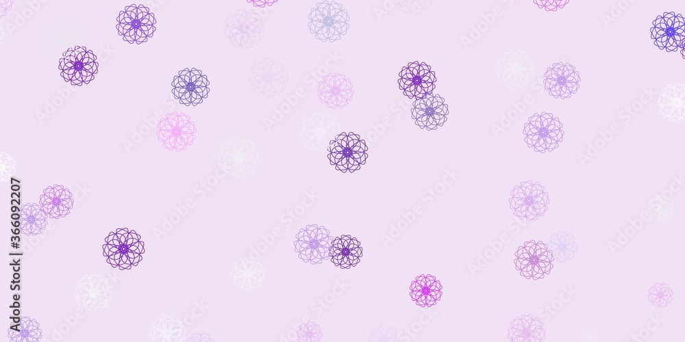 Light purple vector doodle template with flowers.