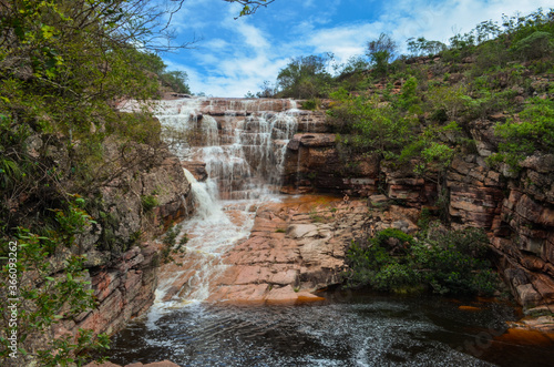This waterfall is in the region of the chapada diamantina in Brazil  and has a nice swimming pool.