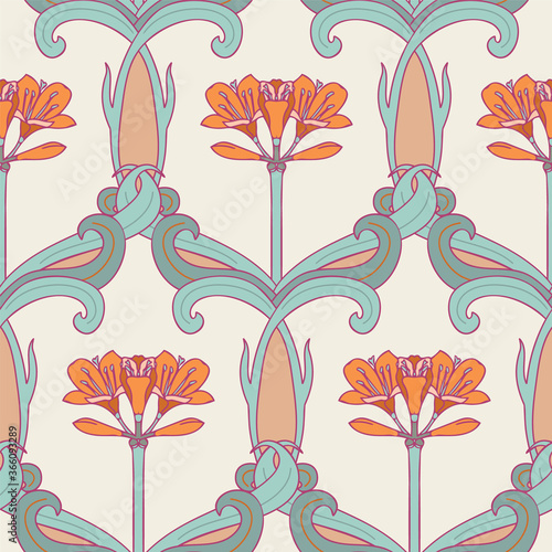 Floral Seamless Pattern in Art Nouveau Style.