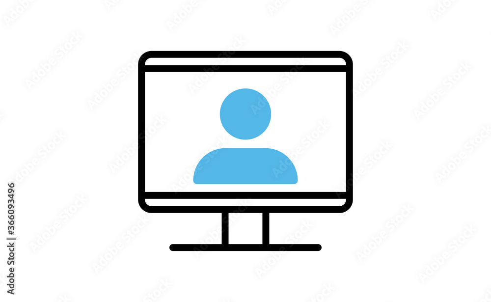 Video conference icon. People on computer screen. Home office in quarantine times. Internet virtual teaching media. Digital communication Video conference icon. People on computer screen. Home office in quarantine times. Internet virtual teaching media. Digital communication