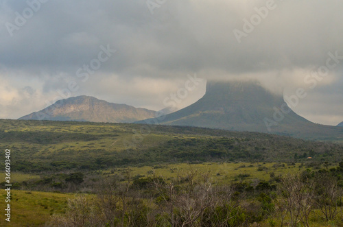 Ancient mountain in form of plateau composing a beautiful view. Located at Chapada Diamantina region in Brazil.