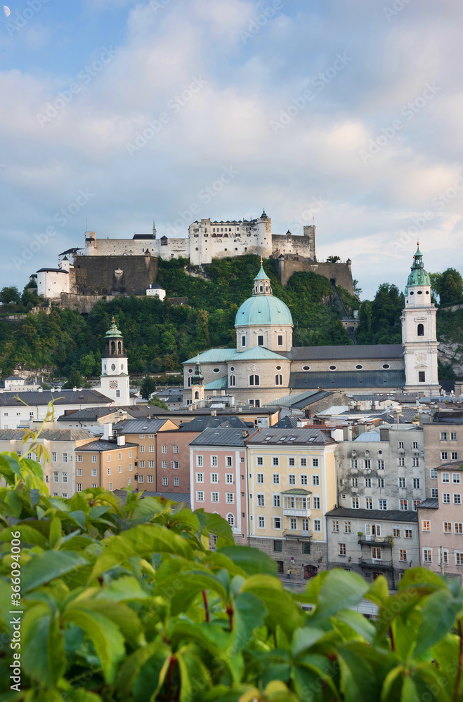 View of the historic city of Salzburg with Hohensalzburg Fortress, Salzburger Land, Austria