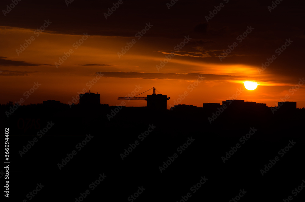 Silhouette of the city in the evening