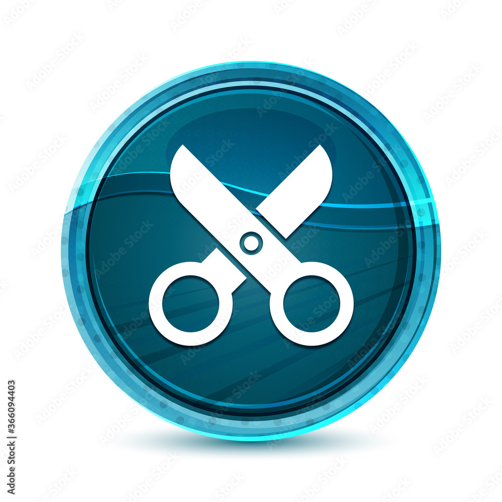 Scissors icon elegant glass blue round button vector design illustration Scissors icon elegant glass blue round button vector design illustration
