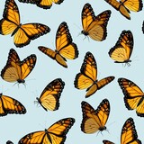 Vector seamless patterns with monarch butterflies
