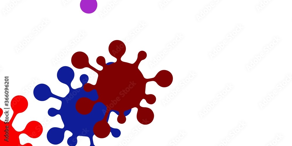 Light blue, red vector background with covid-19 symbols. Light blue, red vector background with covid-19 symbols.