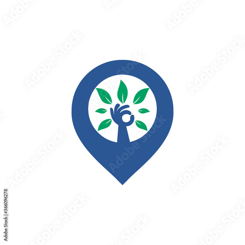 Hand tree and GPS pin logo design. Spa and Salon or Health Center Locator.	 photo