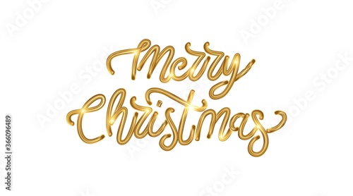 Christmas lettering design with gold glitter. Christmas greeting card with Golden sparkling text on a white background.