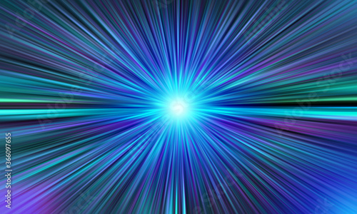 Abstract background. Background with blue rays coming from center. Background symbolizes great speed. Texture of the rays from the center. Blue line radial pattern. Blue abstract texture.