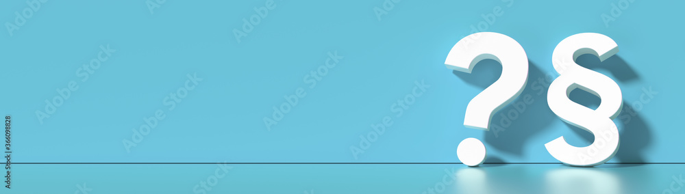 Paragraph / Section sign and Question mark standing on the floor - Symbol of Law and Justice, with lots of copy space for your individual text Paragraph / Section sign and Question mark standing on the floor - Symbol of Law and Justice, with lots of copy space for your individual text