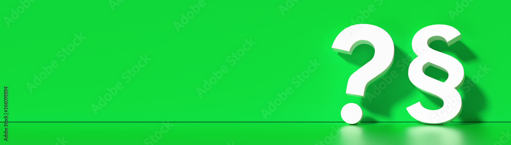 Paragraph / Section sign and Question mark standing on the floor - Symbol of Law and Justice, with lots of copy space for your individual text Paragraph / Section sign and Question mark standing on the floor - Symbol of Law and Justice, with lots of copy space for your individual text