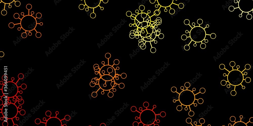 Dark orange vector pattern with coronavirus elements.