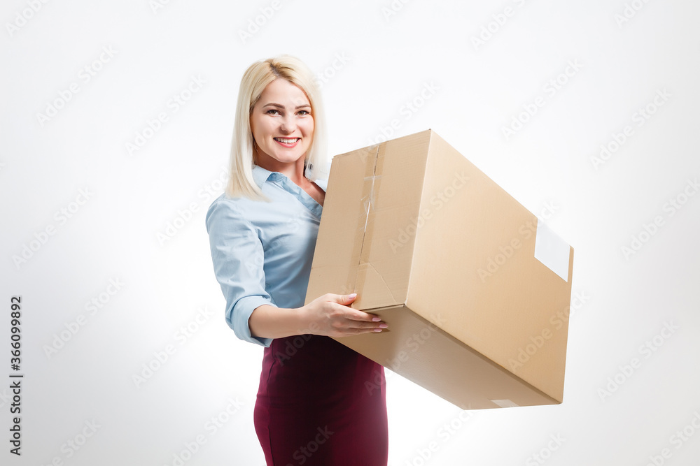 Moving House, Moving Office, Box. woman with box Moving House, Moving Office, Box. woman with box