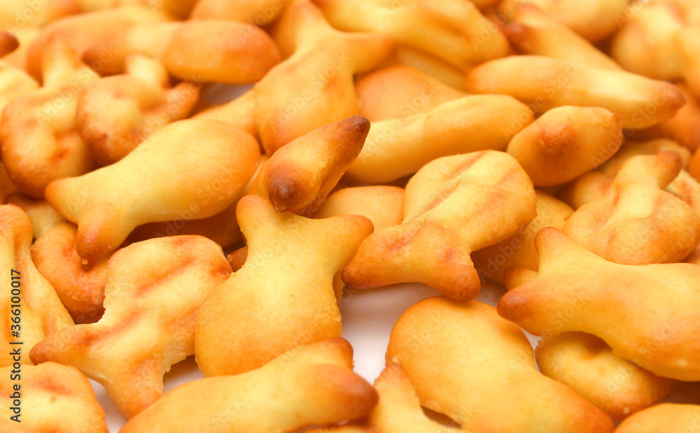Closeup view of fish shaped crackers Closeup view of fish shaped crackers