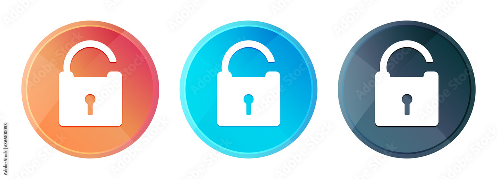 Unlock icon steam mist round button set shiny illustration Unlock icon steam mist round button set shiny illustration