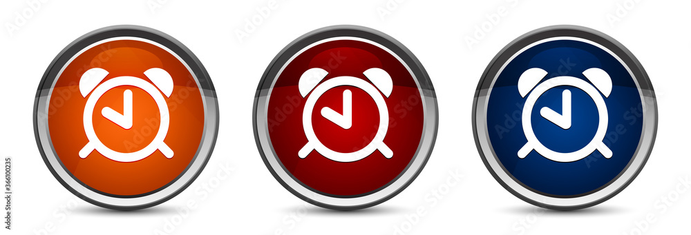 Alarm clock icon exclusive blue red and orange round button design set Alarm clock icon exclusive blue red and orange round button design set