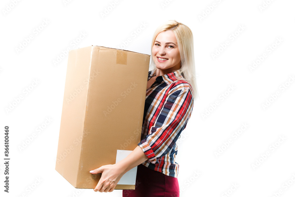 Moving House, Moving Office, Box. woman with box Moving House, Moving Office, Box. woman with box
