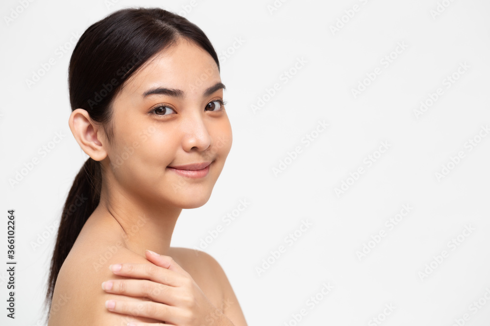 Portrait of beauty Asian woman clear healthy perfect skin isolated on white background. Beauty clinic facial treatment skincare concept Portrait of beauty Asian woman clear healthy perfect skin isolated on white background. Beauty clinic facial treatment skincare concept