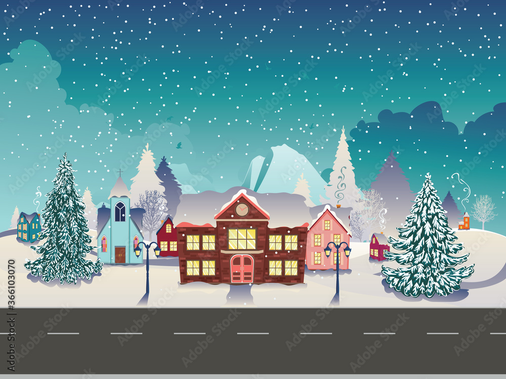 Winter village landscape Winter village landscape