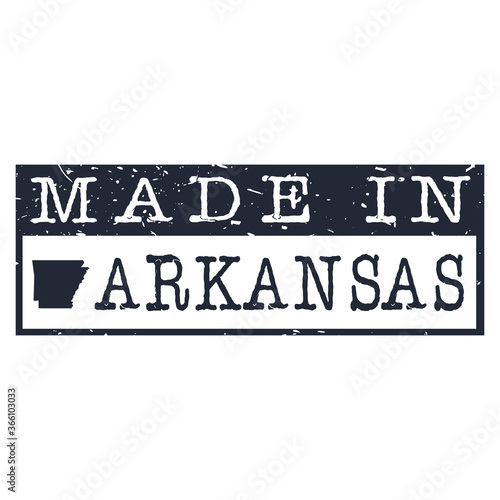 Made In Arkansas. Stamp Rectagle Map. Logo Icon Symbol. Design Certificated.