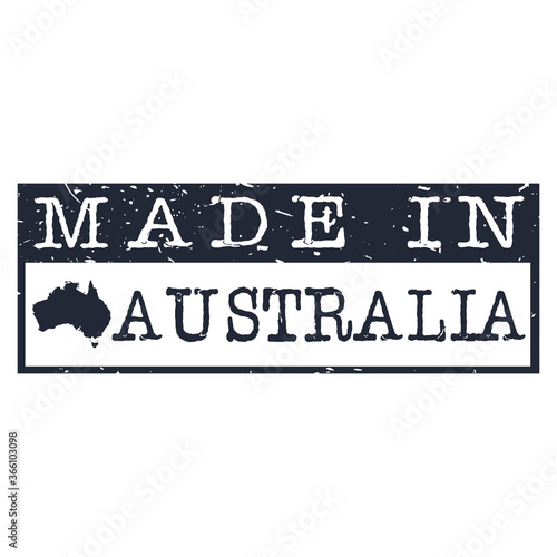 Made In Australia. Stamp Rectagle Map. Logo Icon Symbol. Design Certificated.