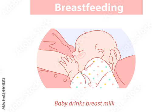 Breastfeeding. Mother feeding newborn baby boy or girl