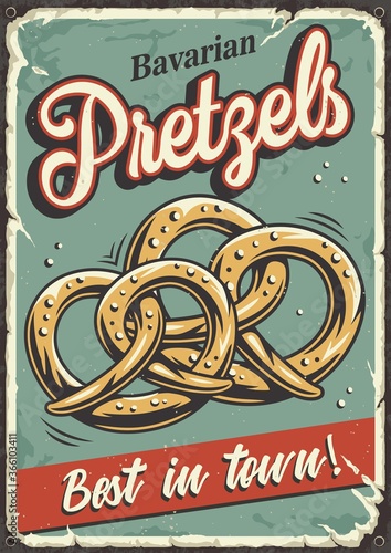 Retro grange poster with bavarian beer pretzels