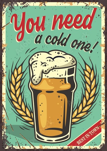 Retro poster with beer mug with foam