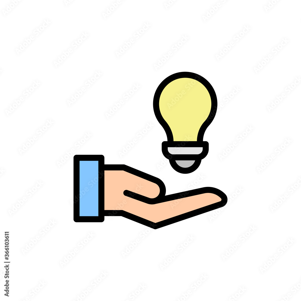 Hand, bulb, idea icon. Simple color with outline vector elements of knowledge icons for ui and ux, website or mobile application Hand, bulb, idea icon. Simple color with outline vector elements of knowledge icons for ui and ux, website or mobile application