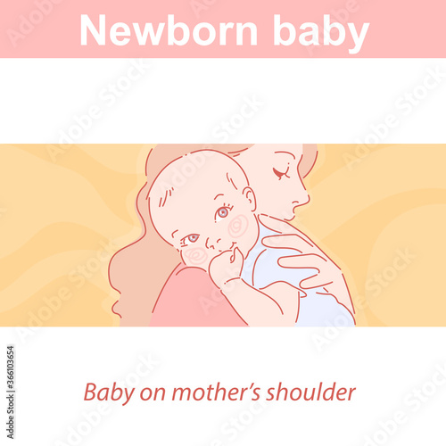 Cute little baby boy or girl with mother. 
