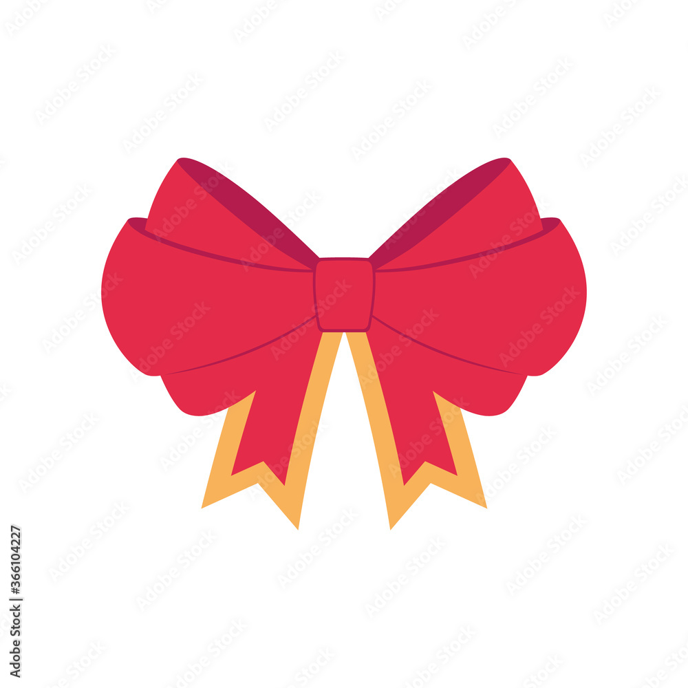 Red vector bow. Cartoon vector red label with ribbons satin bows for Xmas gifts, present cards, and luxury wrap pack isolated on white background Red vector bow. Cartoon vector red label with ribbons satin bows for Xmas gifts, present cards, and luxury wrap pack isolated on white background