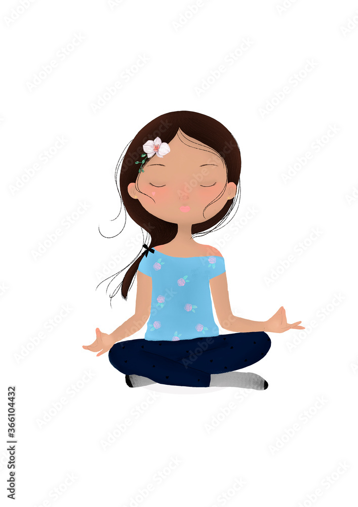 Young pretty woman performing yoga exercise. Female cartoon character sitting in lotus posture and meditating. Girl with crossed legs isolated. Young pretty woman performing yoga exercise. Female cartoon character sitting in lotus posture and meditating. Girl with crossed legs isolated.