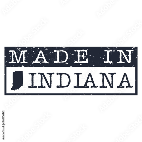Made In Indiana. Stamp Rectangle Map. Logo Icon Symbol. Design Certificated.