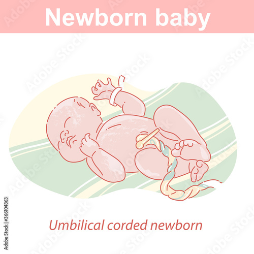 lNewborn baby boy or girl with umbilical cord.