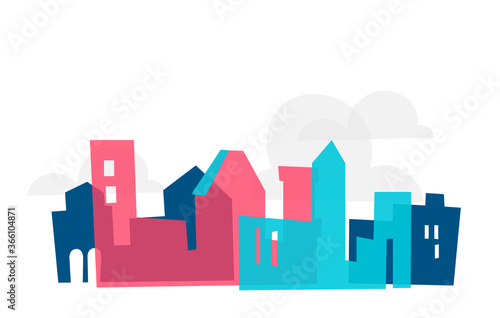 Skyline di edifici urbani isolati sullo sfondo bianco