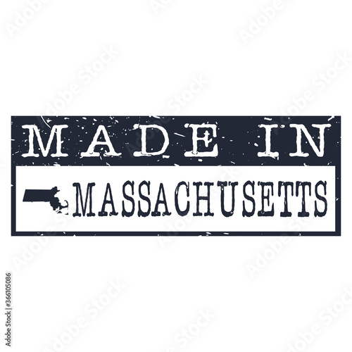 Made In Massachusetts. Stamp Rectangle Map. Logo Icon Symbol. Design Certificated.