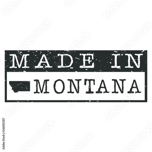 Made In Montana. Stamp Rectangle Map. Logo Icon Symbol. Design Certificated.