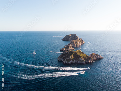 Boats passing by the Malgrats Islands aerial view - Santa Ponsa - Majorca photo