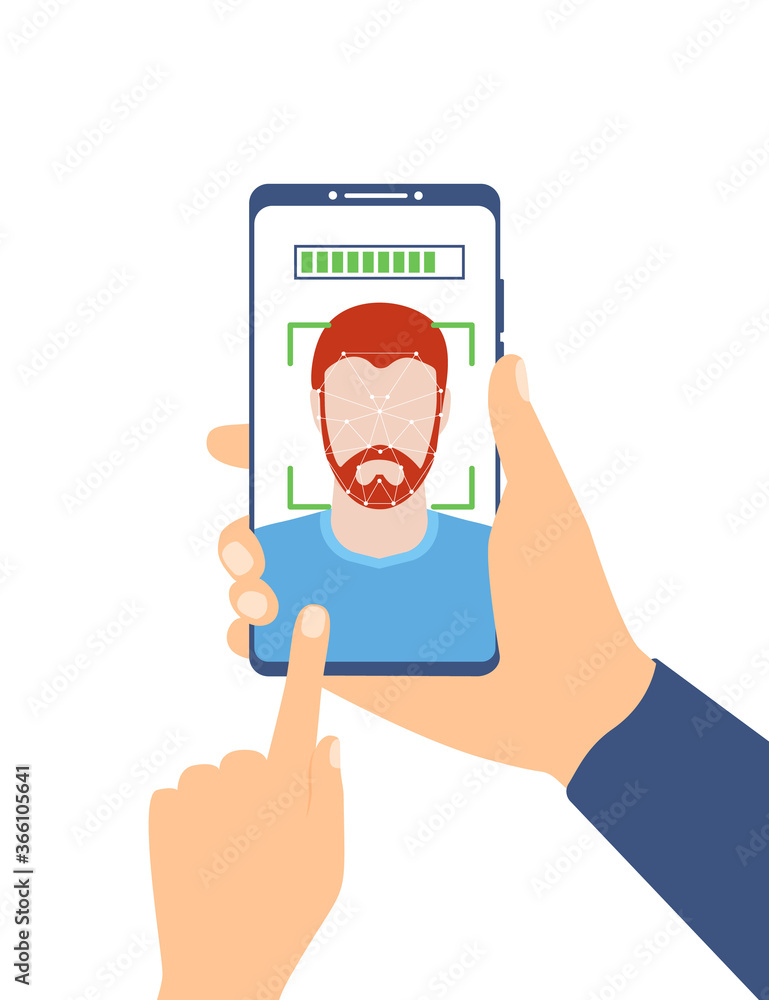 Face recognition concept. Vector illustration. Man faces scanning. Face recognition concept. Vector illustration. Man faces scanning.