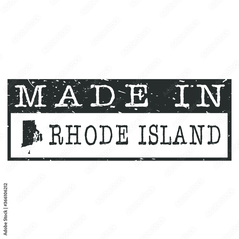 Made In Rhode Island. Stamp Rectangle Map. Logo Icon Symbol. Design Certificated.